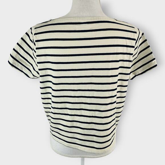 Madewell Embroidered Setlist Staycation Boxy Tee Striped Cropped Size Small - Picture 3 of 8
